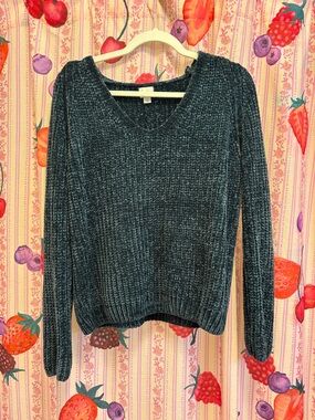 a new day Dark Teal Chenille V-Neck Sweater